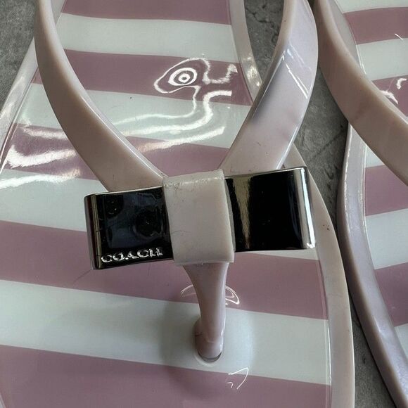 Coach Landon Pink White Stripe Jelly Bow Thong Flip Flop Sandals Women Size 8B - Picture 6 of 10